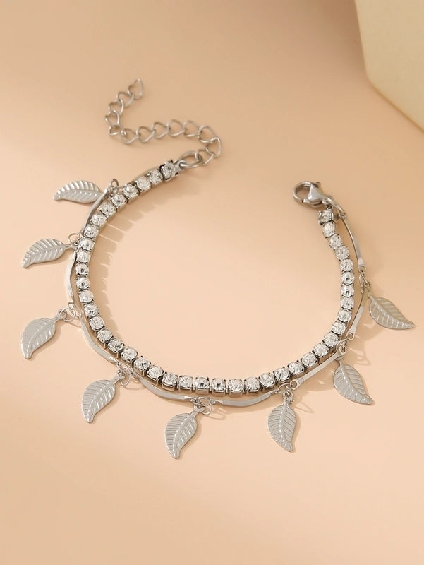 Elegant Glam Cross Star Leaves 304 Stainless Steel 18K Gold Plated Rhinestones Stainless Steel Bracelets In Bulk