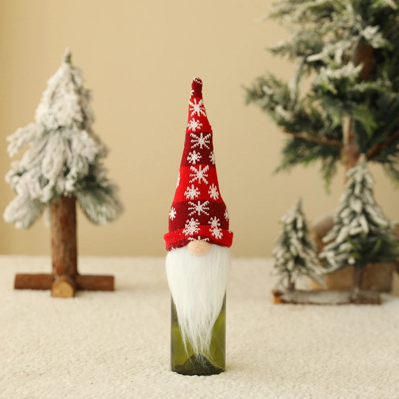 Cross-border New Christmas Decorations Knitted Hat Forest Man Wine Bottle Cover Faceless Doll Wine Cover Red Wine Bottle Decoration