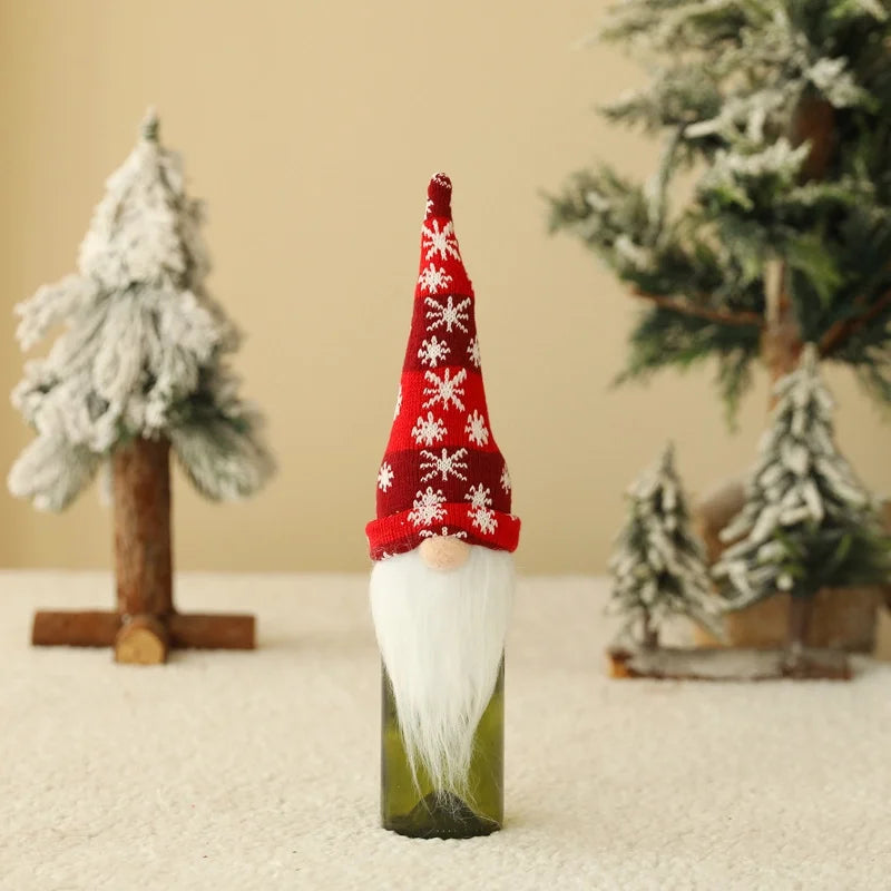 Cross-border New Christmas Decorations Knitted Hat Forest Man Wine Bottle Cover Faceless Doll Wine Cover Red Wine Bottle Decoration
