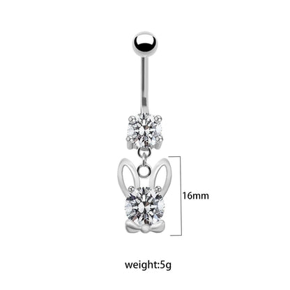 1 Piece Belly Rings Elegant Cute Shiny Rabbit Peacock Cat Stainless Steel Copper Hollow Out Inlay Rhinestones Zircon White Gold Plated Gold Plated