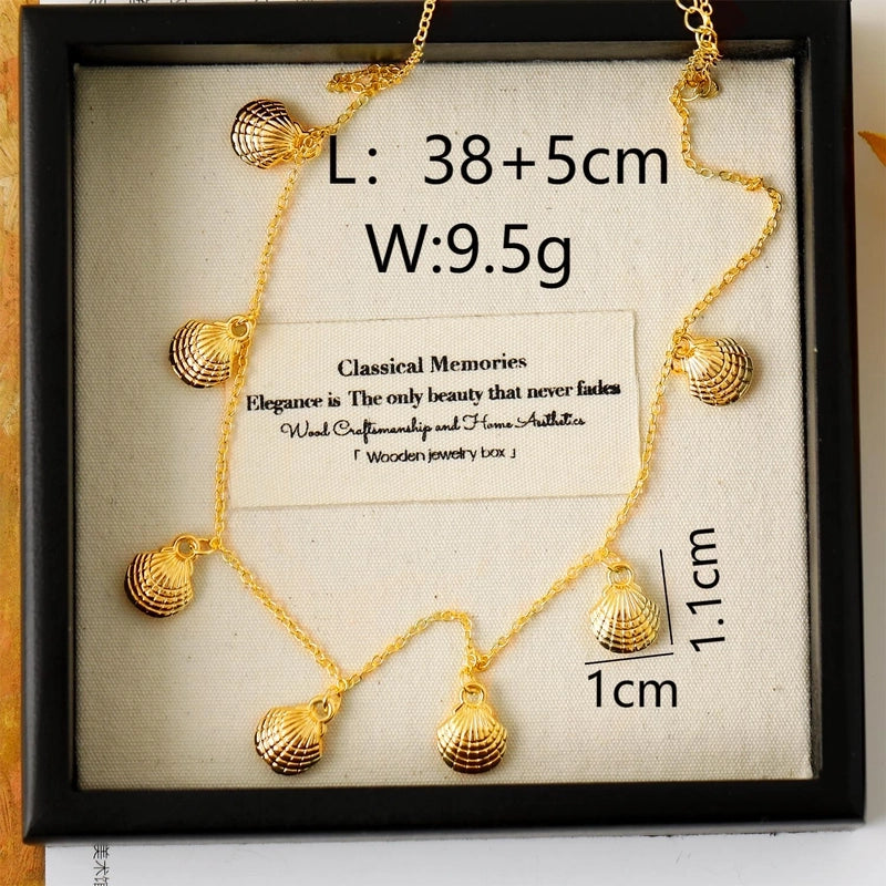 Vacation Marine Style Beach Shell 304 Stainless Steel 14K Gold Plated Chain Choker