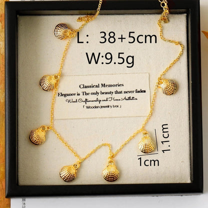 Vacation Marine Style Beach Shell 304 Stainless Steel 14K Gold Plated Chain Choker