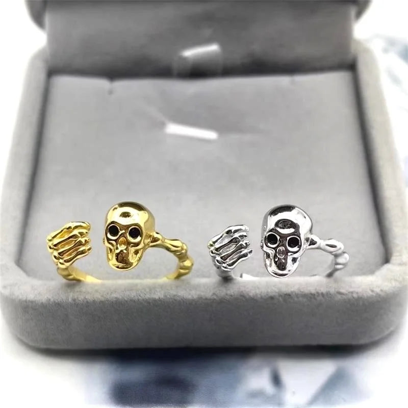 925 Sterling Silver Hand Skull Open Rings