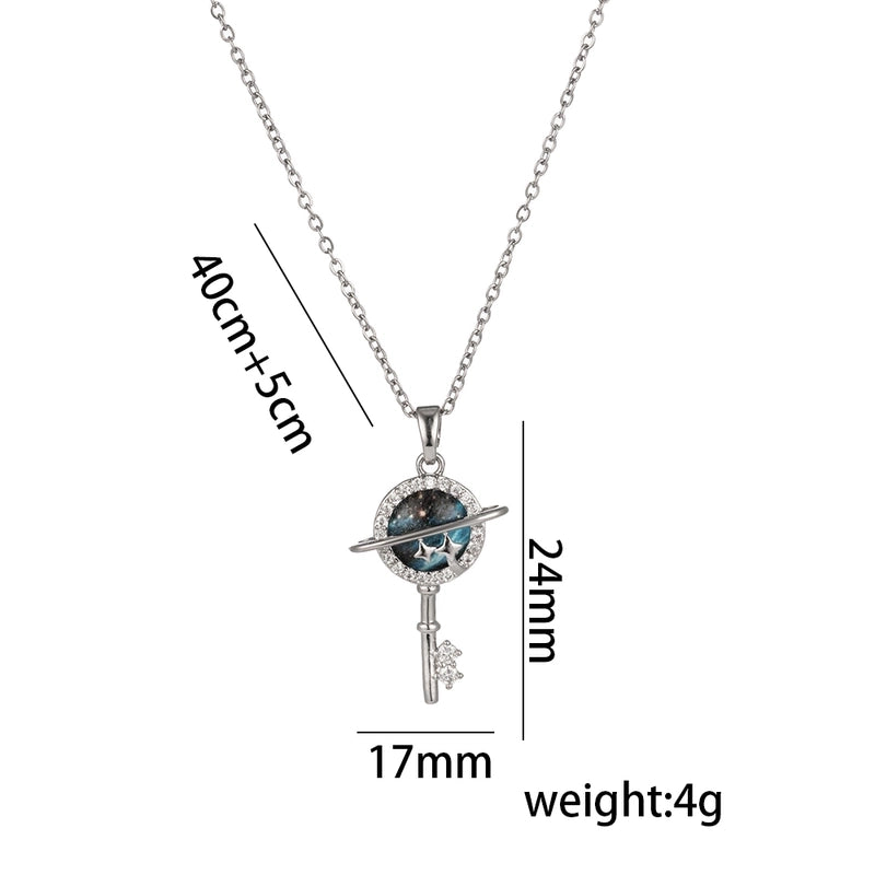 Titanium Steel 18K Gold Plated Casual Minimalist Inlay Star Moon Planet Moonstone Zircon Pendant Necklace