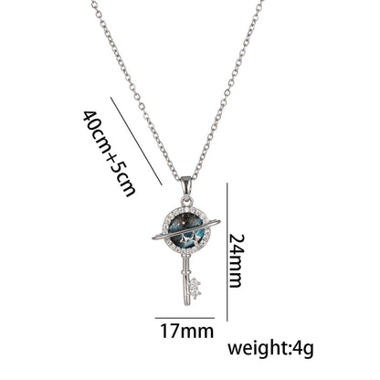 Titanium Steel 18K Gold Plated Casual Minimalist Inlay Star Moon Planet Moonstone Zircon Pendant Necklace