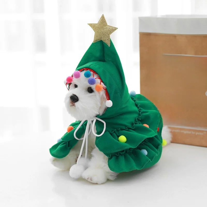 New Christmas Pet Clothes Small And Medium-sized Keji Fadou Christmas Tree Dog Cape Shawl Spot
