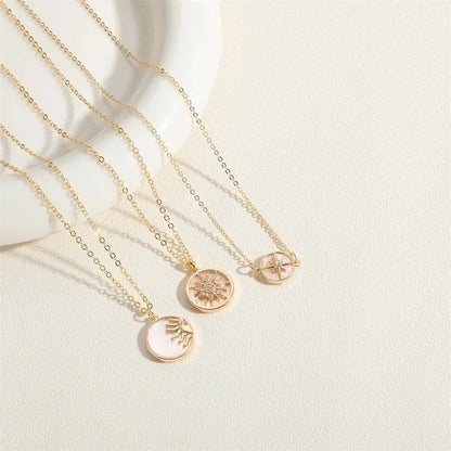 Cute Minimalist Hexagram Sun Copper Plating Inlay Shell Zircon 14k Gold Plated White Gold Plated Pendant Necklace