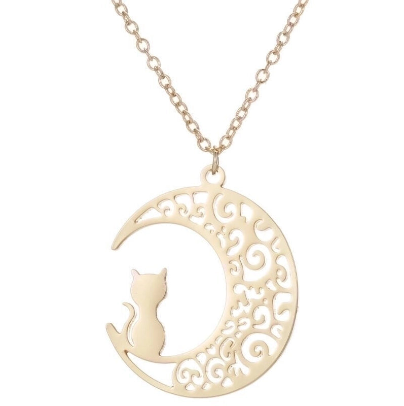 201 Stainless Steel 18K Gold Plated Minimalist Plating Moon Flower Necklace
