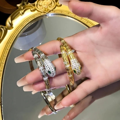 Brass Glam Luxurious Shiny Plating Inlay Snake Zircon Bangle