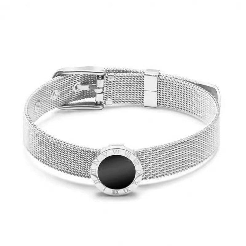 Vintage Style Classic Style Roman Style Roman Numeral Titanium Steel 18K Gold Plated Bangle In Bulk Stainless Steel Bracelets