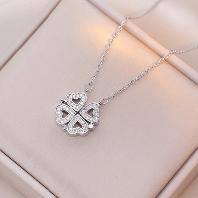 Minimalist Heart Shape Titanium Steel Inlay Rhinestones Women\'s Pendant Necklace