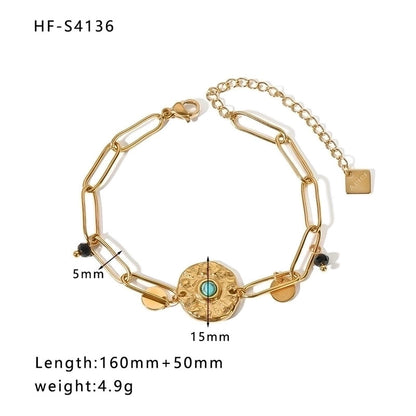 Minimalist Heart Shape Stainless Steel 18K Gold Plated Artificial Rhinestones Rhinestones Shell Bracelets In Bulk