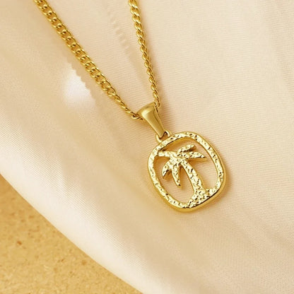 Beach Coconut Tree 304 Stainless Steel 18K Gold Plated Plating Hollow Out Pendant Necklace