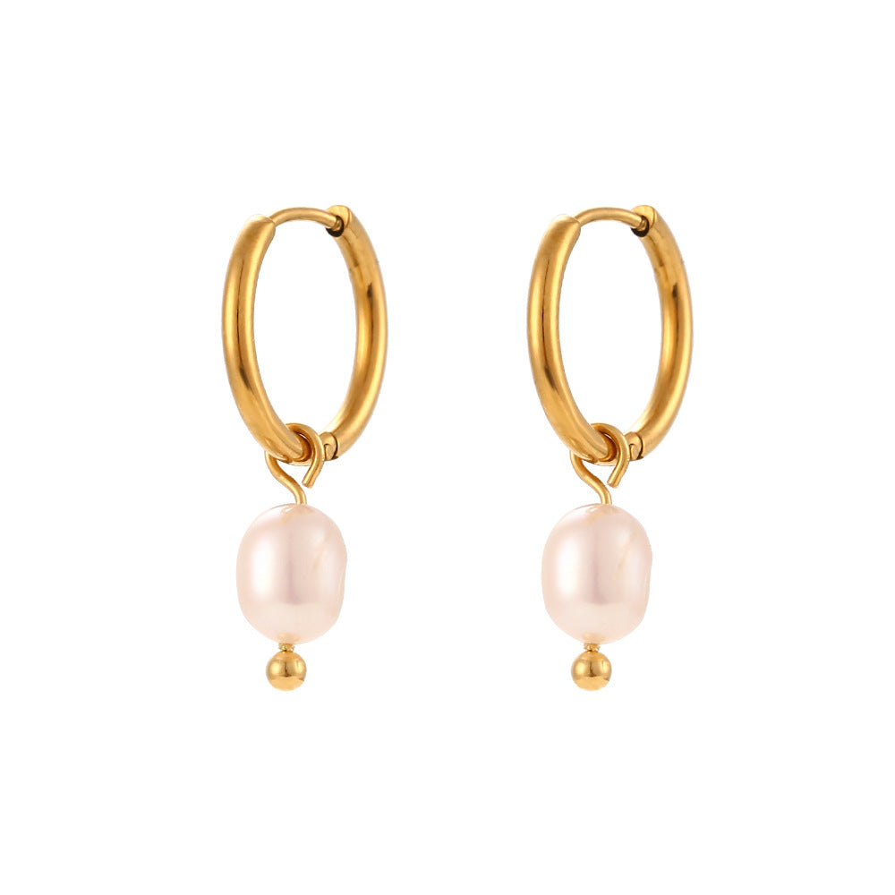 Fashion Pearl Geometric Stainless Steel 18K Gold Plated Earrings