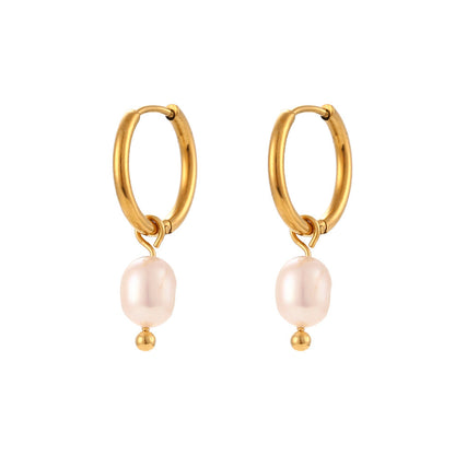 Fashion Pearl Geometric Stainless Steel 18K Gold Plated Earrings