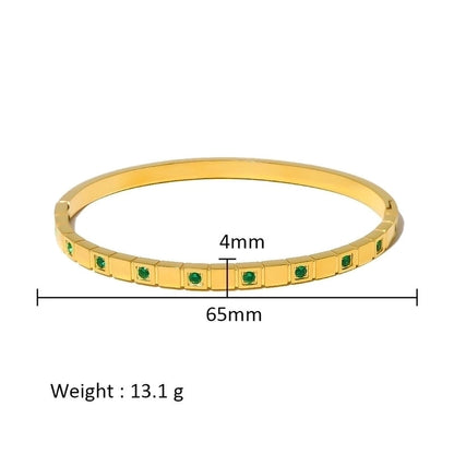Minimalist Shiny Solid Color 316L Stainless Steel 18K Gold Plated Zircon Bangle In Bulk