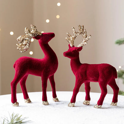 2 Pieces New Christmas Decoration Champagne Silver Red Reindeer Tabletop Ornament Ig Setup Photo Prop