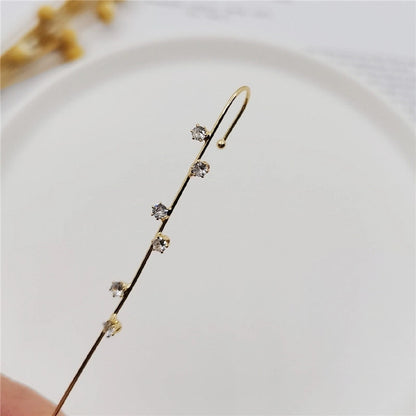 2 Pieces Trendy Zircon Ear Hook Piercing Ear Pin Female Net Red Personality Design Surrounding Ear Bone Clip Oblique Line Earrings