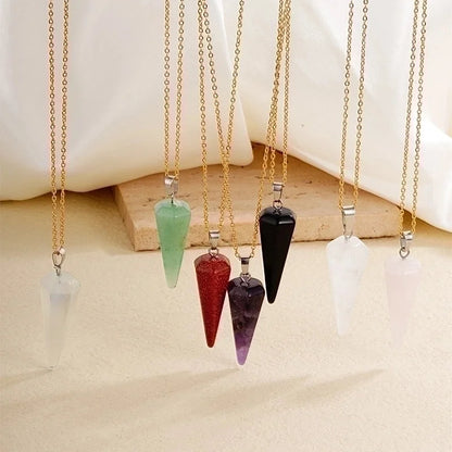Ig Style Handmade Minimalist Geometric Stainless Steel Natural Stone Pendant Necklace