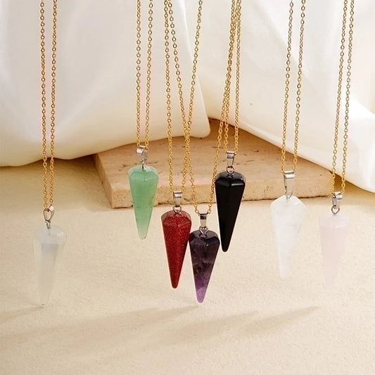 Ig Style Handmade Minimalist Geometric Stainless Steel Natural Stone Pendant Necklace