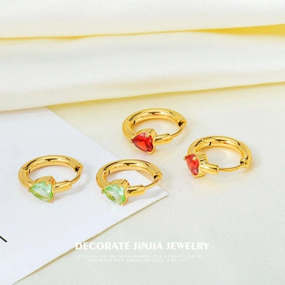 1 Pair Minimalist Heart Shape Inlay Titanium Steel Zircon Earrings