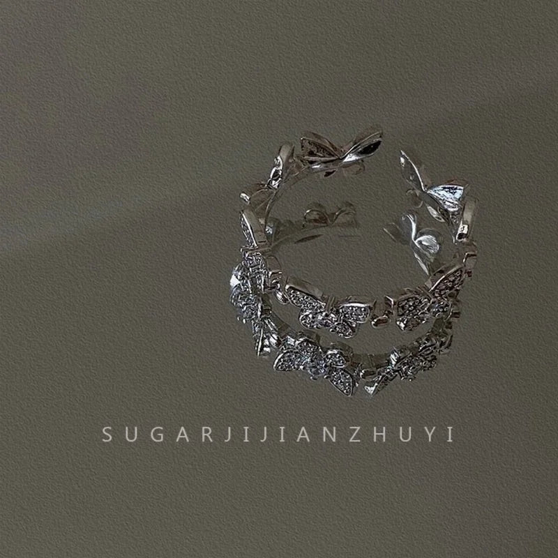 Minimalist Butterfly Copper Butterfly Inlay Zircon Open Ring