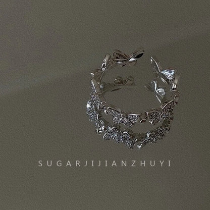 Minimalist Butterfly Copper Butterfly Inlay Zircon Open Ring