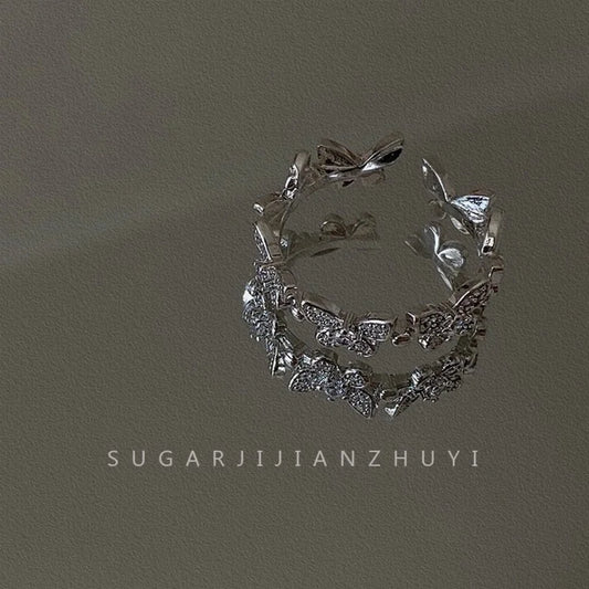 Minimalist Butterfly Copper Butterfly Inlay Zircon Open Ring