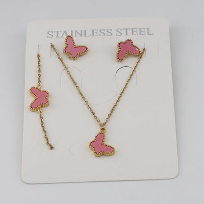 3 Pieces Casual Sweet Classic Style Butterfly 304 Stainless Steel Gold Plated Bracelets Earrings Necklace