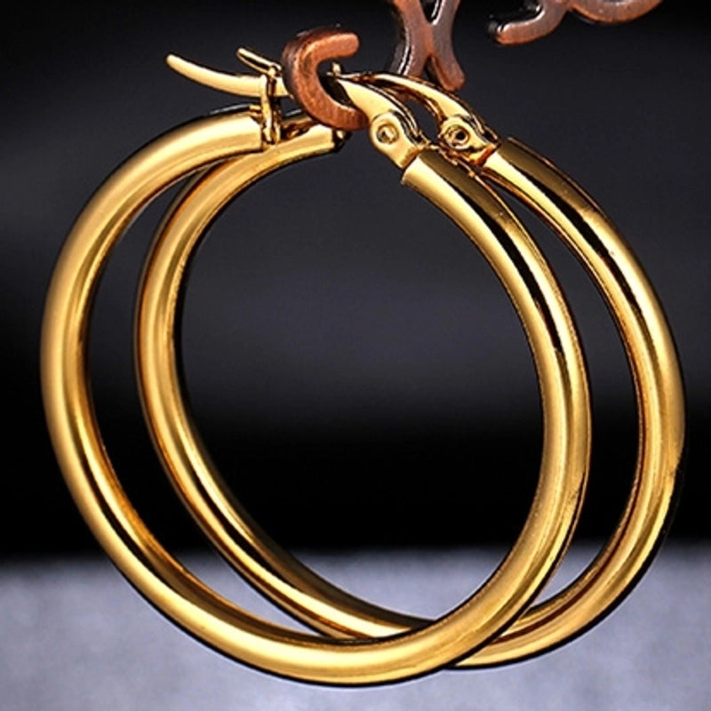 Classic Style Titanium Steel Hypoallergenic Circle Earrings