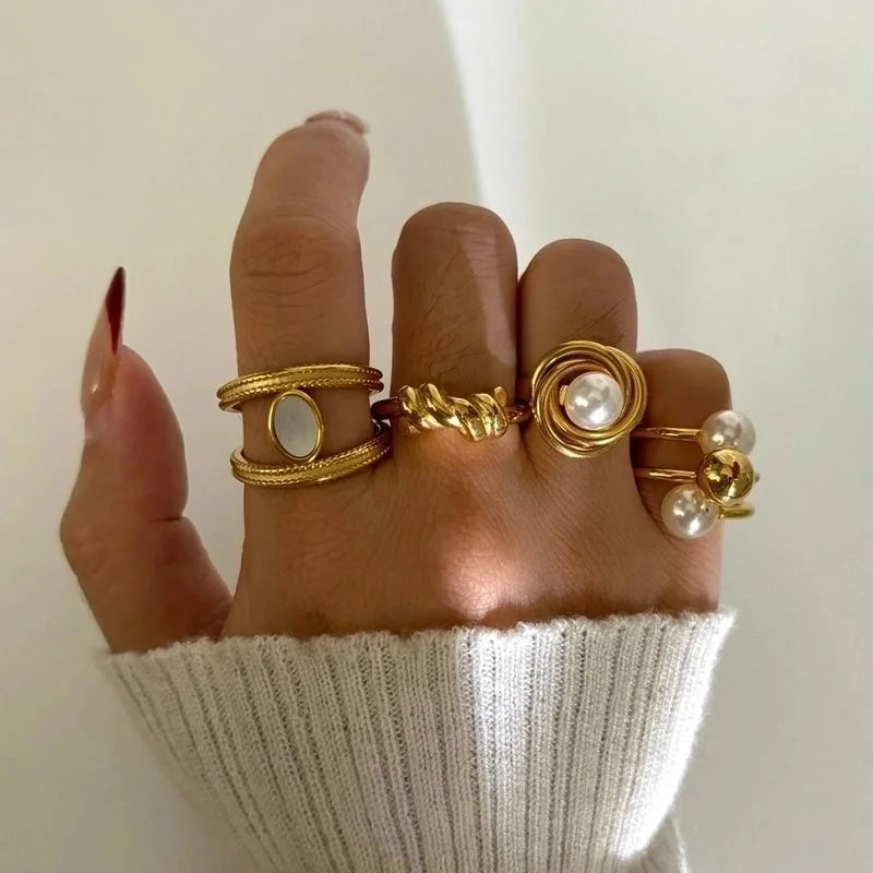 Minimalist Commute Geometric 316L Stainless Steel 18K Gold Plated Rings