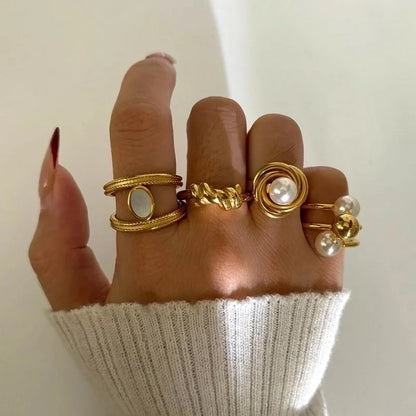 Minimalist Commute Geometric 316L Stainless Steel 18K Gold Plated Rings