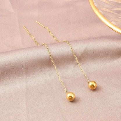 Warm Titanium Steel 18K Gold Beads Bean Earrings Female Temperament Simple Earrings Internet Celebrity Long Earrings Earrings