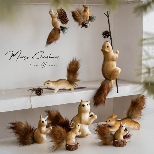 2 Pieces Korean Squirrel Christmas Decoration Real Squirrel Pendant Christmas Tree Pendant Ornament