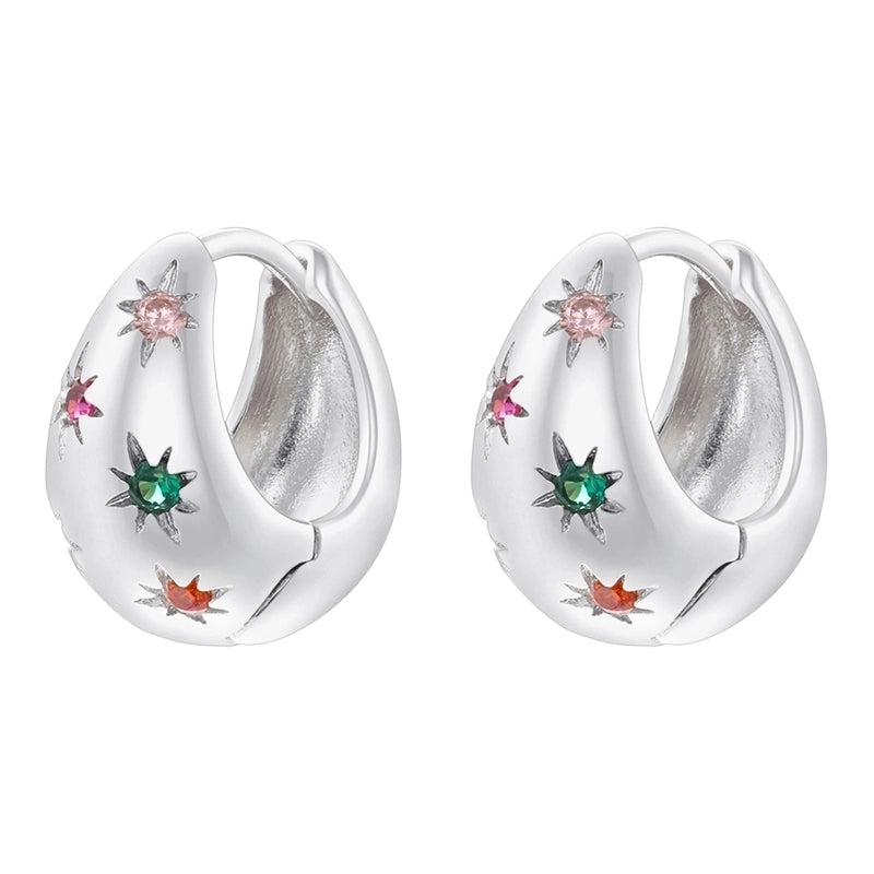 1 Pair Elegant Eight Awn Star Square Oval Plating Copper Zircon 18K Gold Plated Earrings