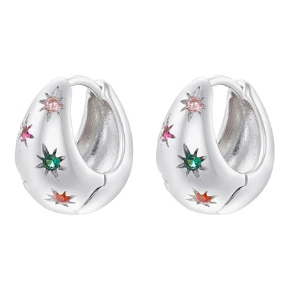 1 Pair Elegant Eight Awn Star Square Oval Plating Copper Zircon 18K Gold Plated Earrings