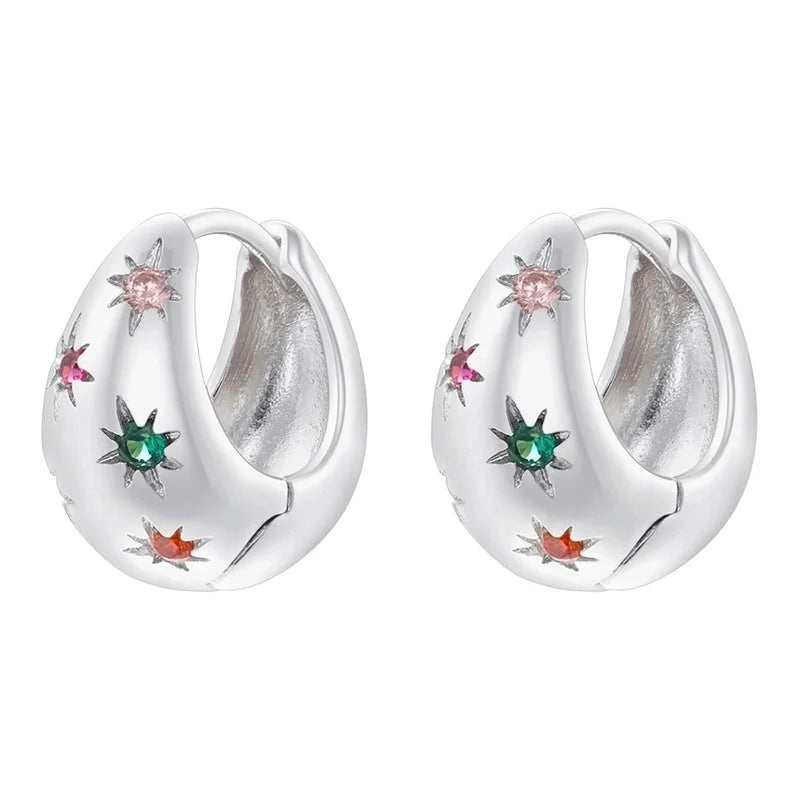 1 Pair Elegant Eight Awn Star Square Oval Plating Copper Zircon 18K Gold Plated Earrings