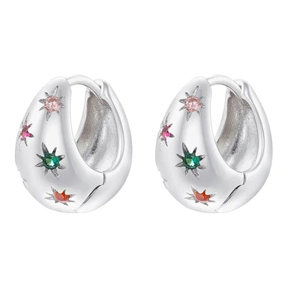 1 Pair Elegant Eight Awn Star Square Oval Plating Copper Zircon 18K Gold Plated Earrings