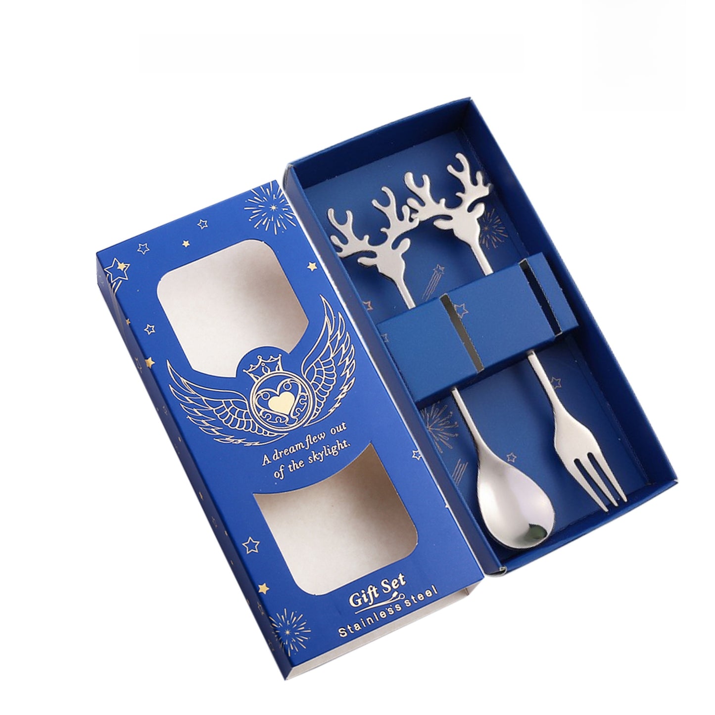 J304 Stainless Steel Elk Spoon And Fork Set Christmas Spoon And Fork Set Coffee Stirring Spoon Dessert Christmas Spoon