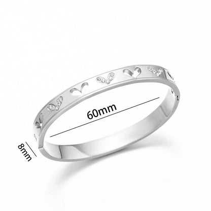 Casual Minimalist Heart Shape Flower Titanium Steel Rhinestones Bangle In Bulk