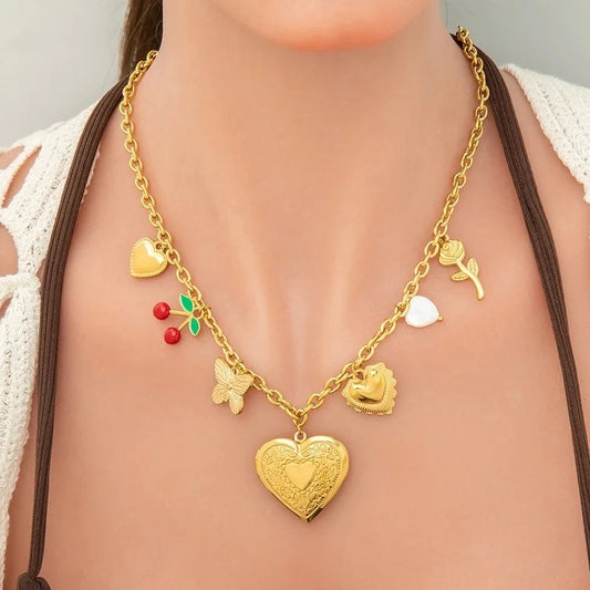 IG Style Sweet Heart Shape Flower Butterfly 304 Stainless Steel 18K Gold Plated Pearl Bracelets Necklace
