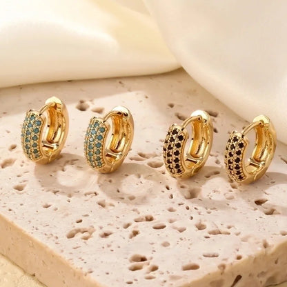 1 Pair Casual Modern Style Round Inlay Copper Zircon K Gold Plated Rhodium Plated Earrings