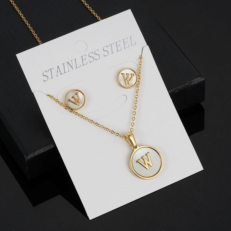Minimalist Round Letter 304 Stainless Steel Shell 18K Gold Plated Gold Plated Stainless Steel Jewelry Sets