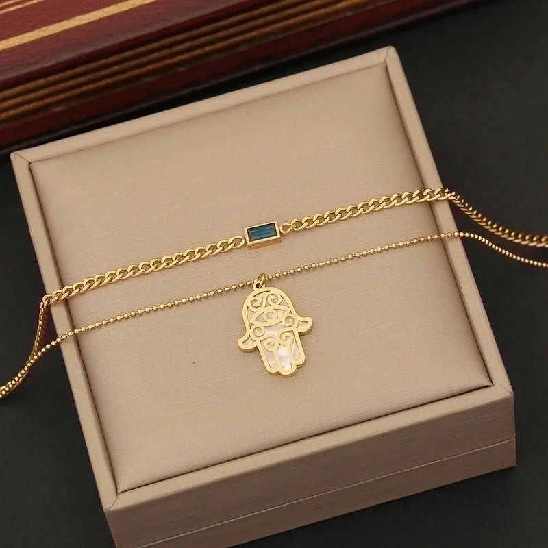 Stainless Steel 18K Gold Plated IG Style Minimalist Plating Palm Bracelets Necklace