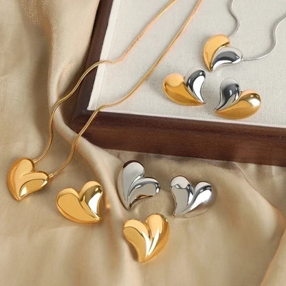 Elegant Minimalist Heart Shape Titanium Steel 18K Gold Plated Plating Earrings Necklace