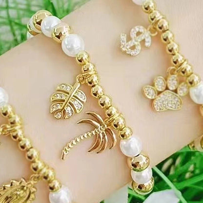 Casual Vacation Minimalist Human Heart Shape Footprint Copper Zircon 18K Gold Plated Beaded Plating Inlay Bracelets