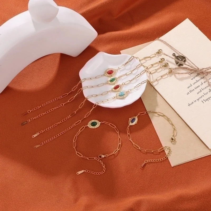 Minimalist Sun 304 Stainless Steel 18K Gold Plated Natural Stone Bracelets In Bulk