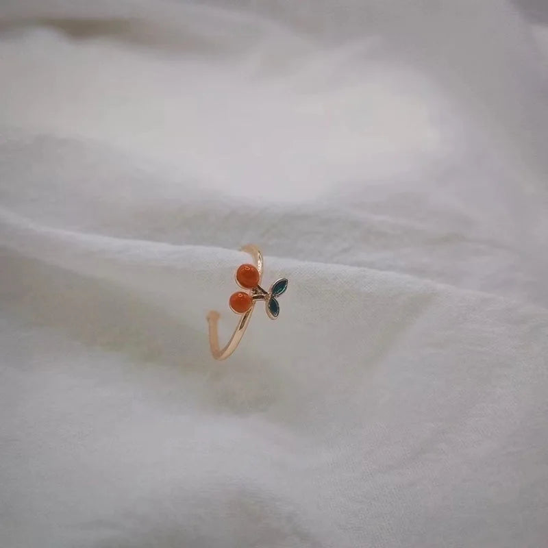 IG Style Sweet Cherry Strawberry Copper Zircon 18K Gold Plated Plating Inlay Open Rings