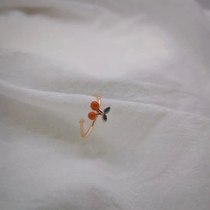 IG Style Sweet Cherry Strawberry Copper Zircon 18K Gold Plated Plating Inlay Open Rings