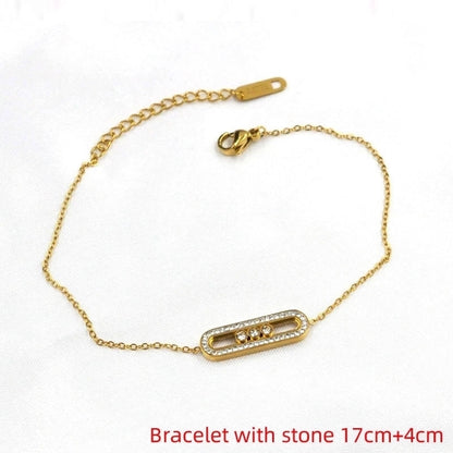 Wedding Bridal Shiny Paper Clip Titanium Steel Zircon 18K Gold Plated Hollow Out Bracelets Necklace